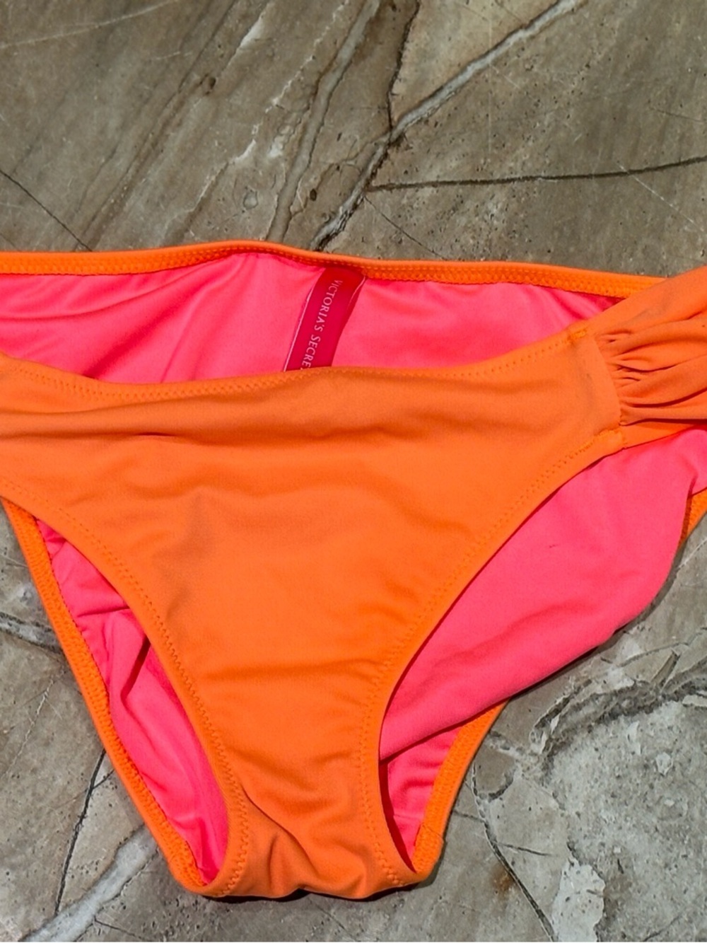 Victoria's Secret Neon Orange Bikini Bottom with Pink Lining